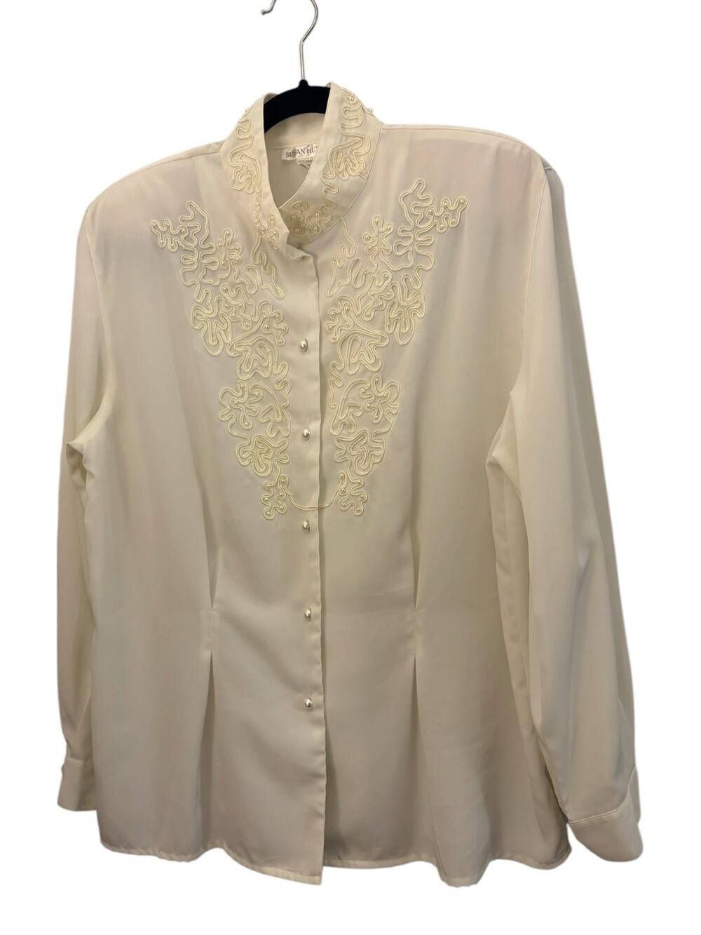 Vintage Susan Hutton Cottagecore Blouse 14 Top FairyCore Pearl Buttons Applicque